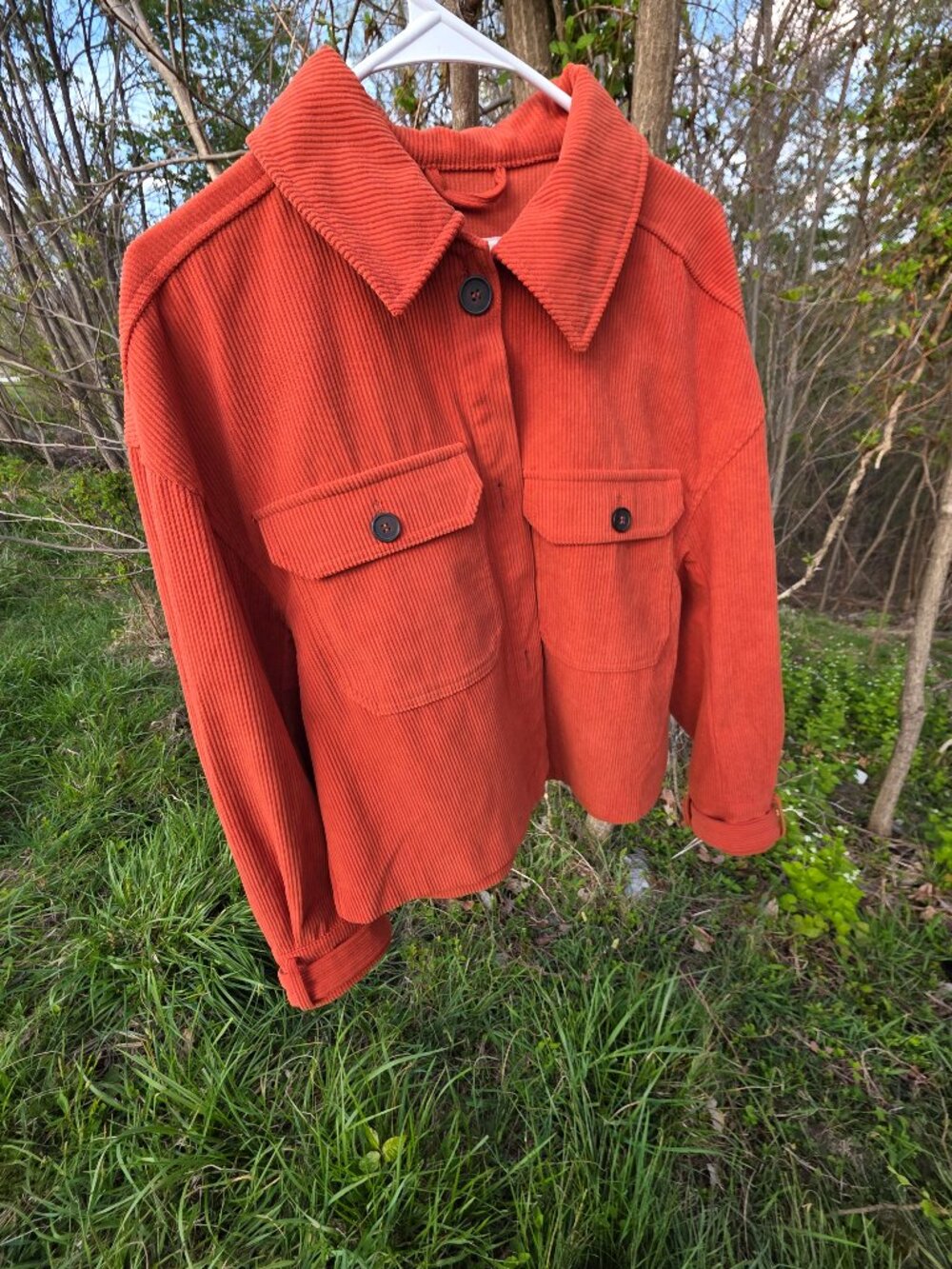 AVEC LES FILLES Burnt Orange Corduroy Cropped Shacket - Size M